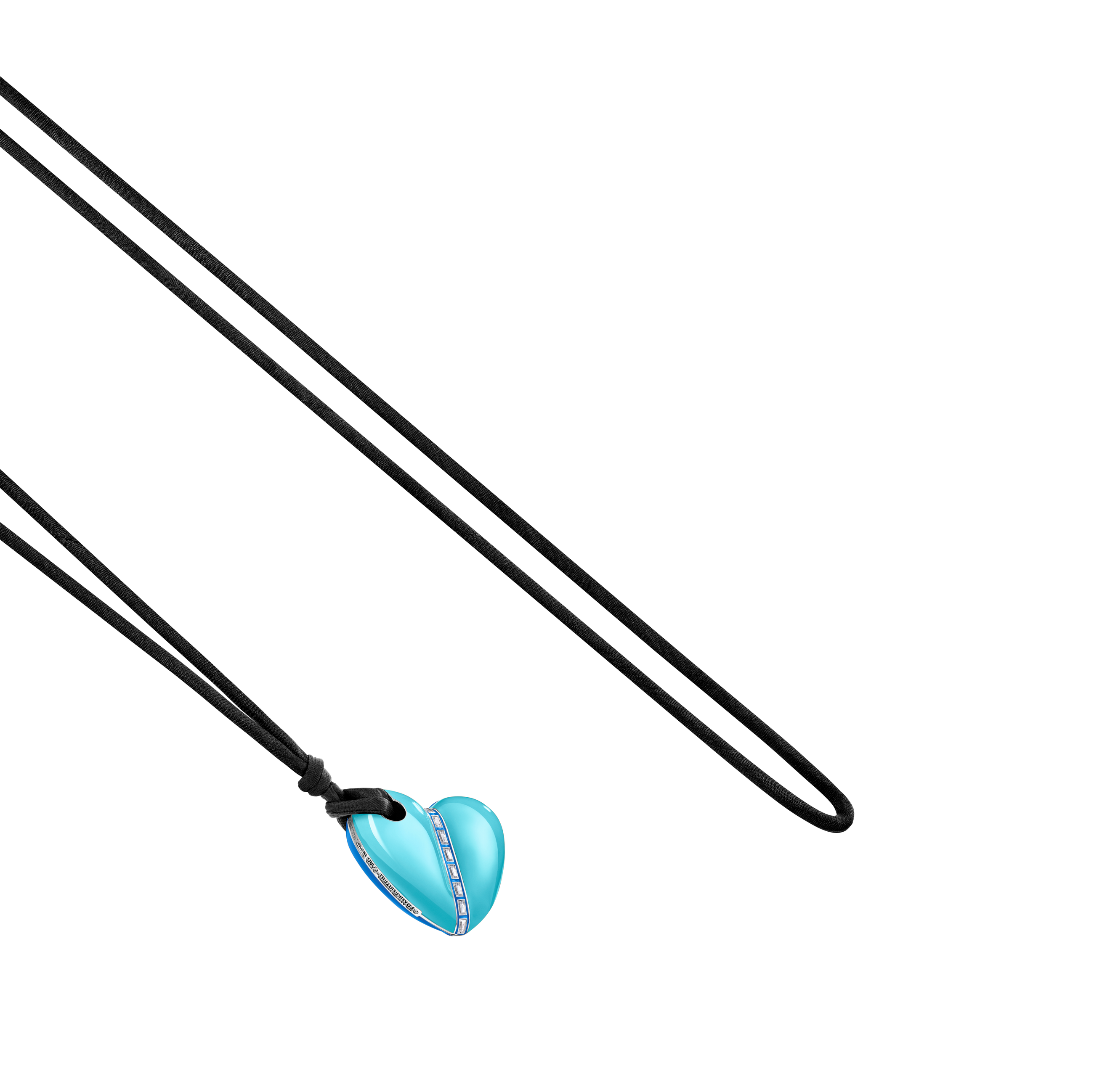A detail view of Bullet Hole Heart Pendant with Baguettes M