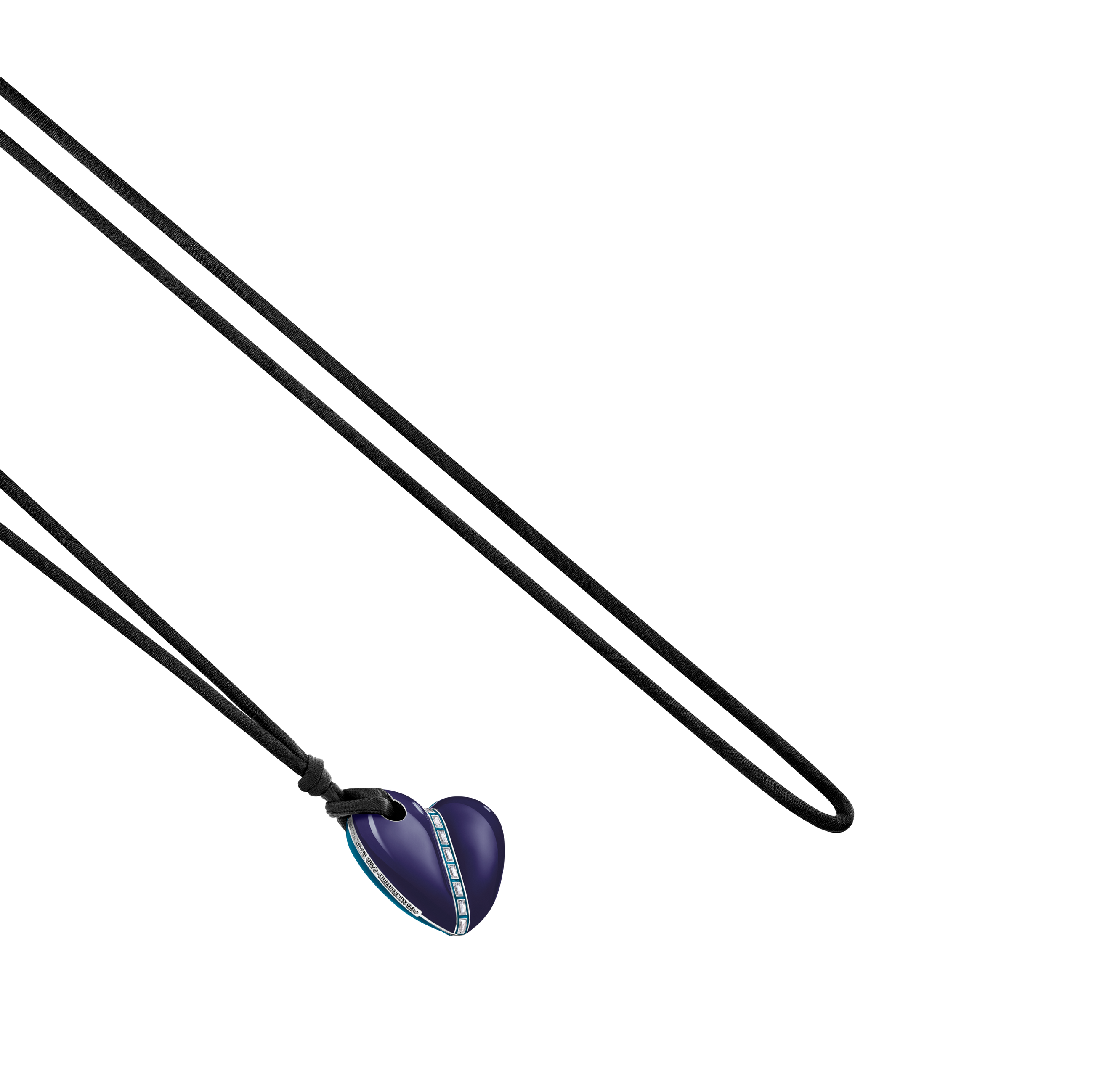 A detail view of Bullet Hole Heart Pendant with Baguettes M