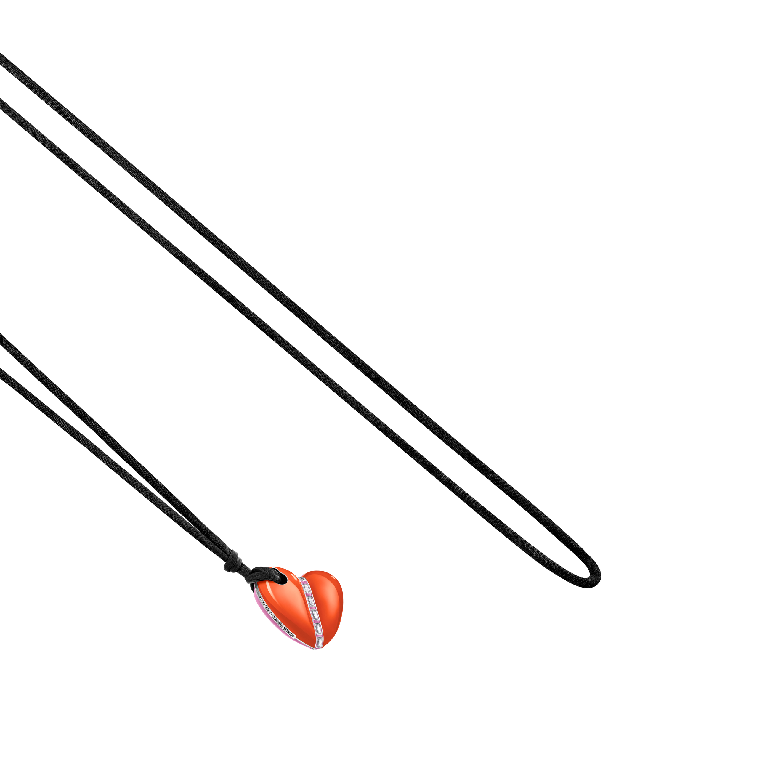 A detail view of Bullet Hole Heart Pendant with Baguettes