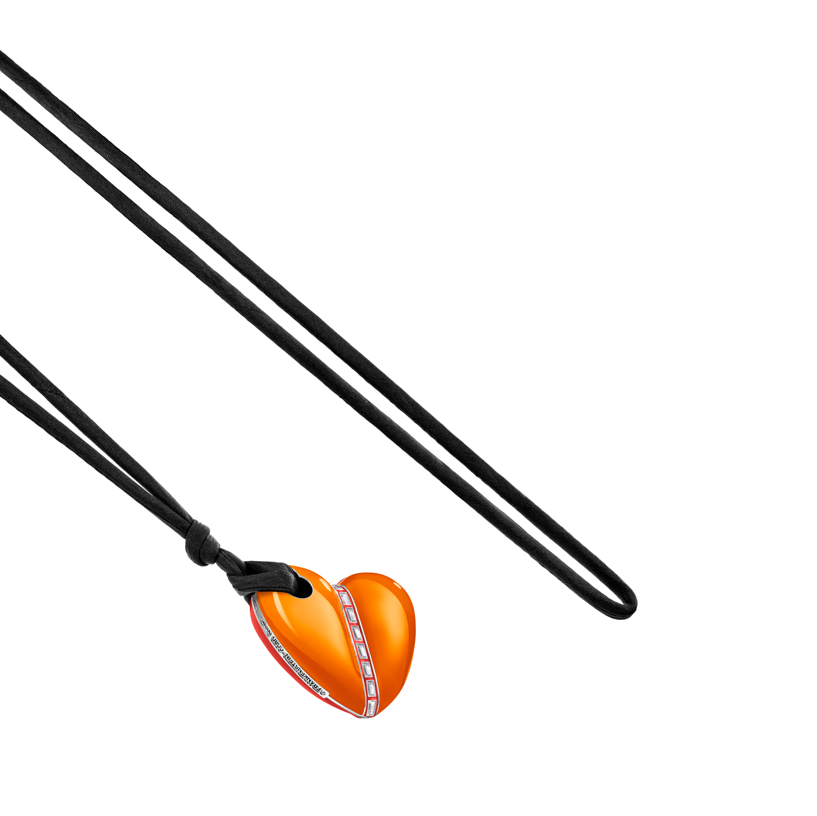 A detail view of Bullet Hole Heart Pendant with Baguettes XL