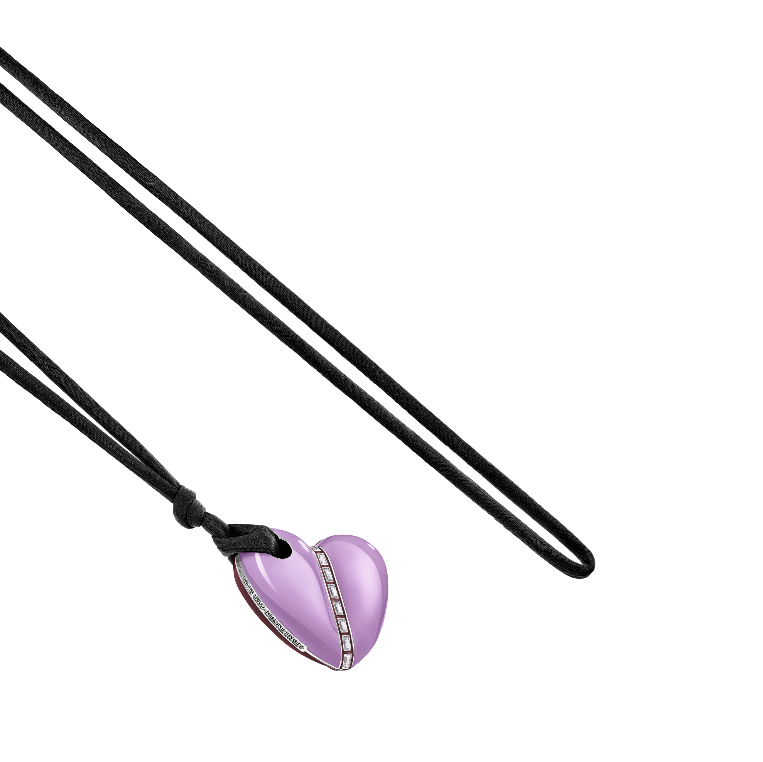 A detail view of Bullet Hole Heart Pendant with Baguettes XL