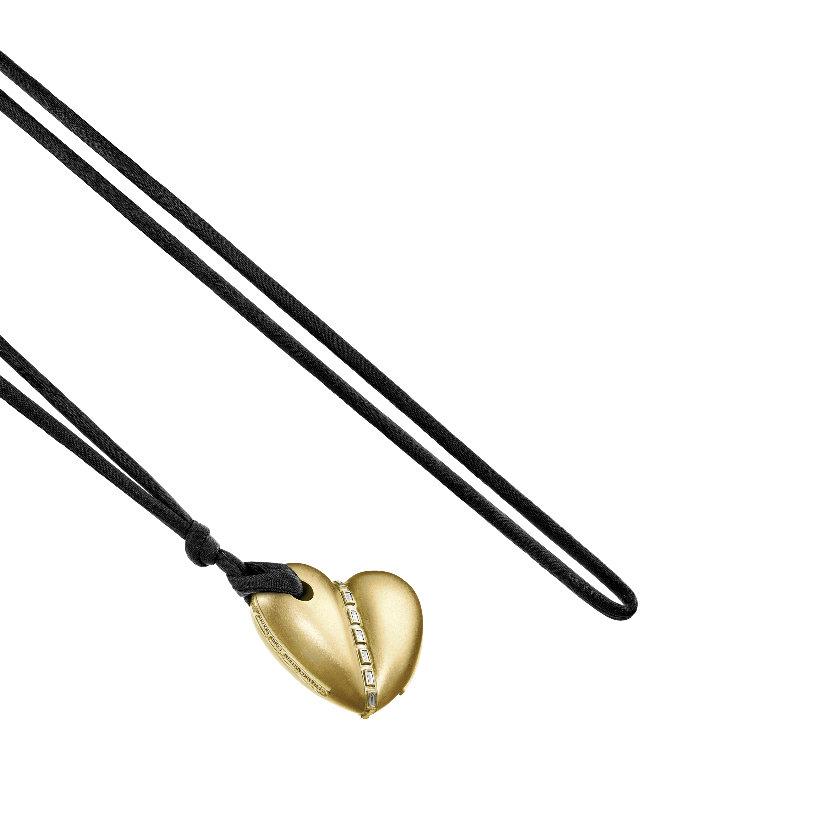 A detail view of Bullet Hole Heart Pendant with Baguettes XL