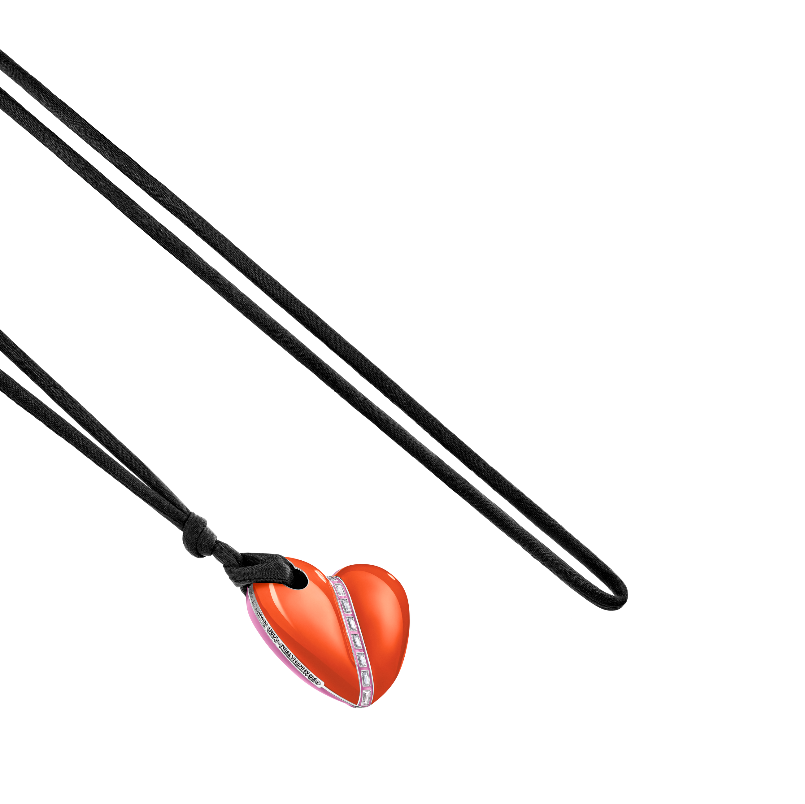 A detail view of Bullet Hole Heart Pendant with Baguettes XL