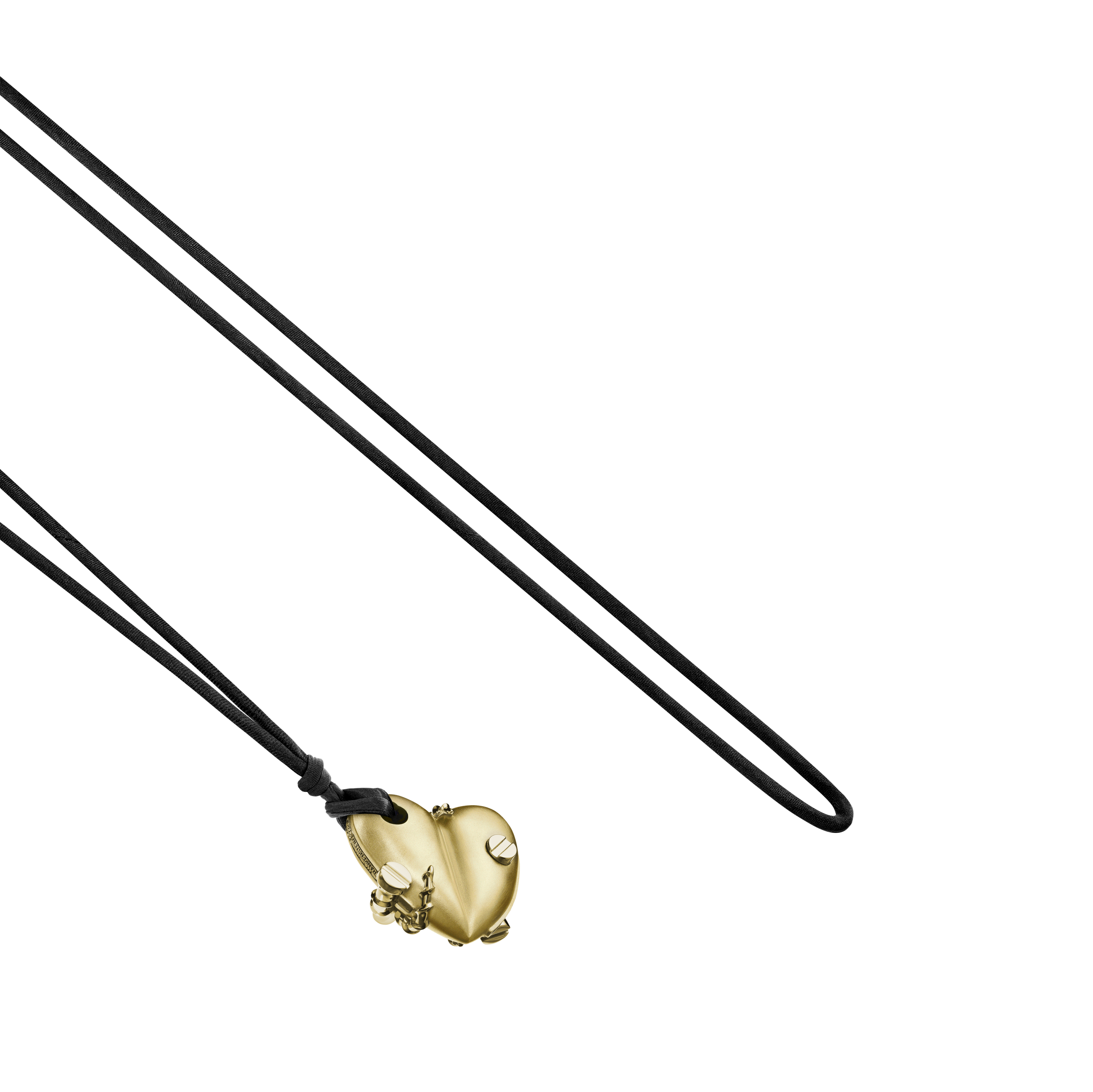 A detail view of Bullet Hole Heart Pendant with Screws M