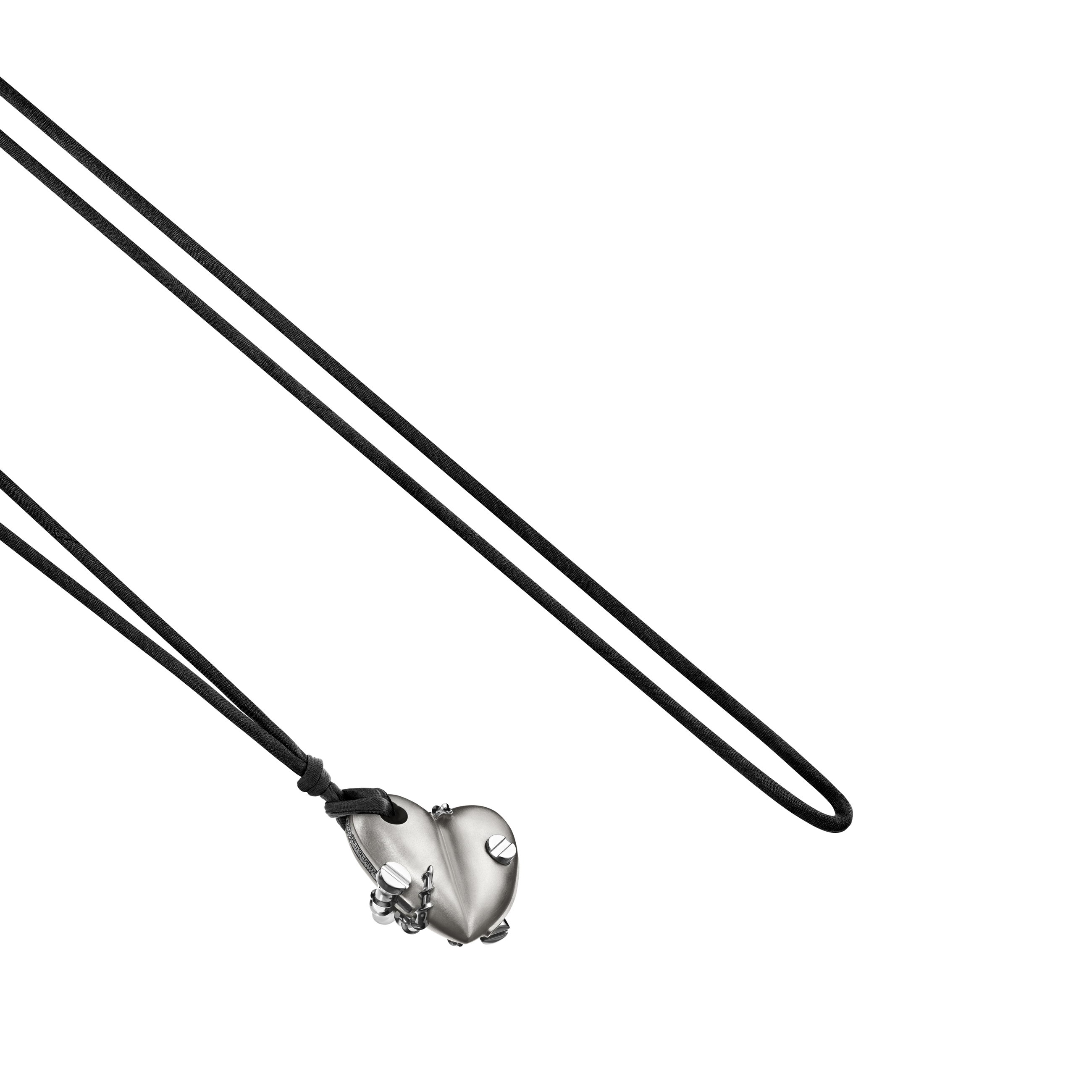 A detail view of Bullet Hole Heart Pendant with Screws M