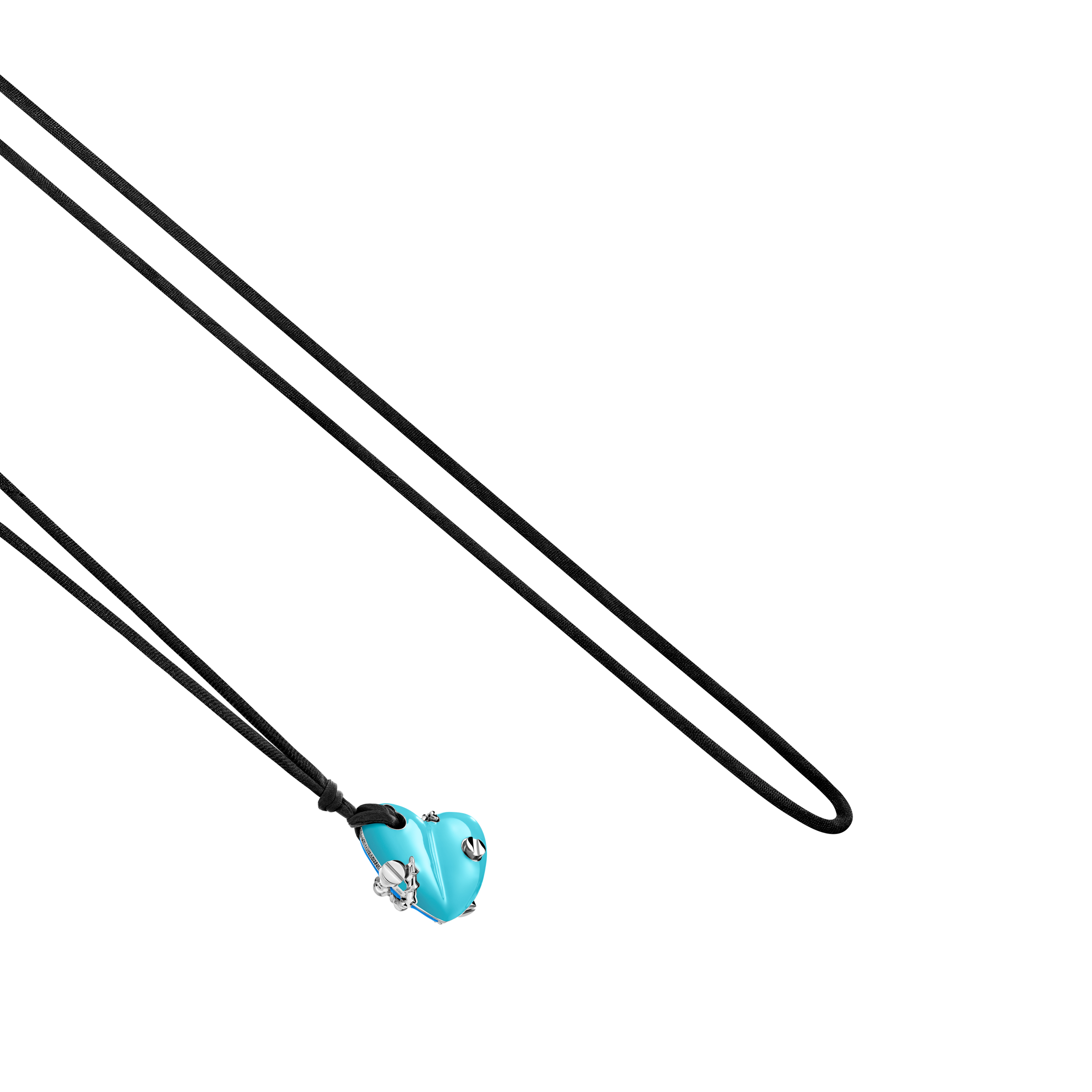 A detail view of Bullet Hole Heart Pendant with Screws
