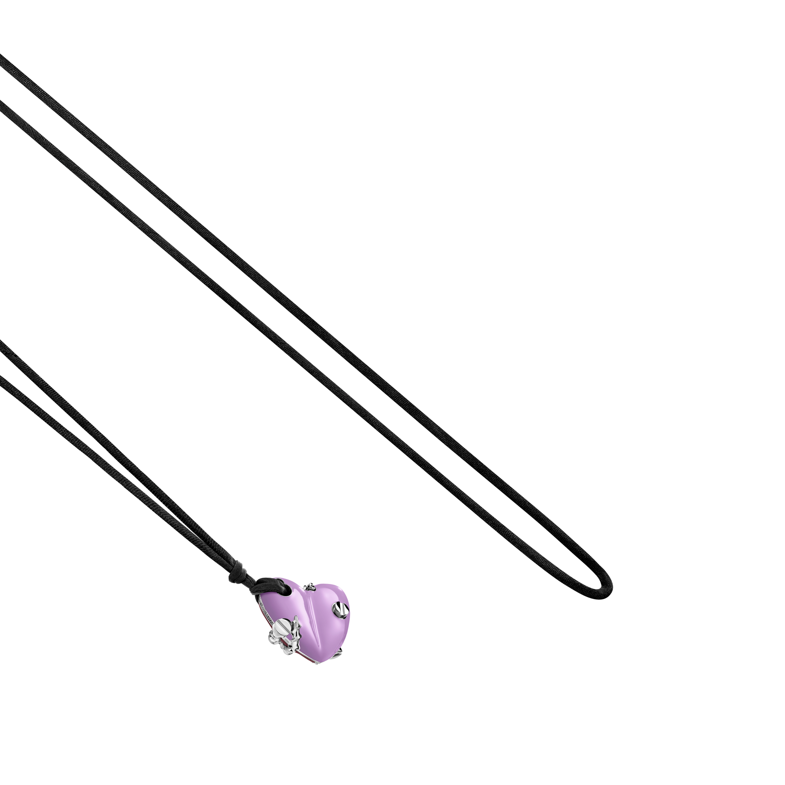 A detail view of Bullet Hole Heart Pendant with Screws