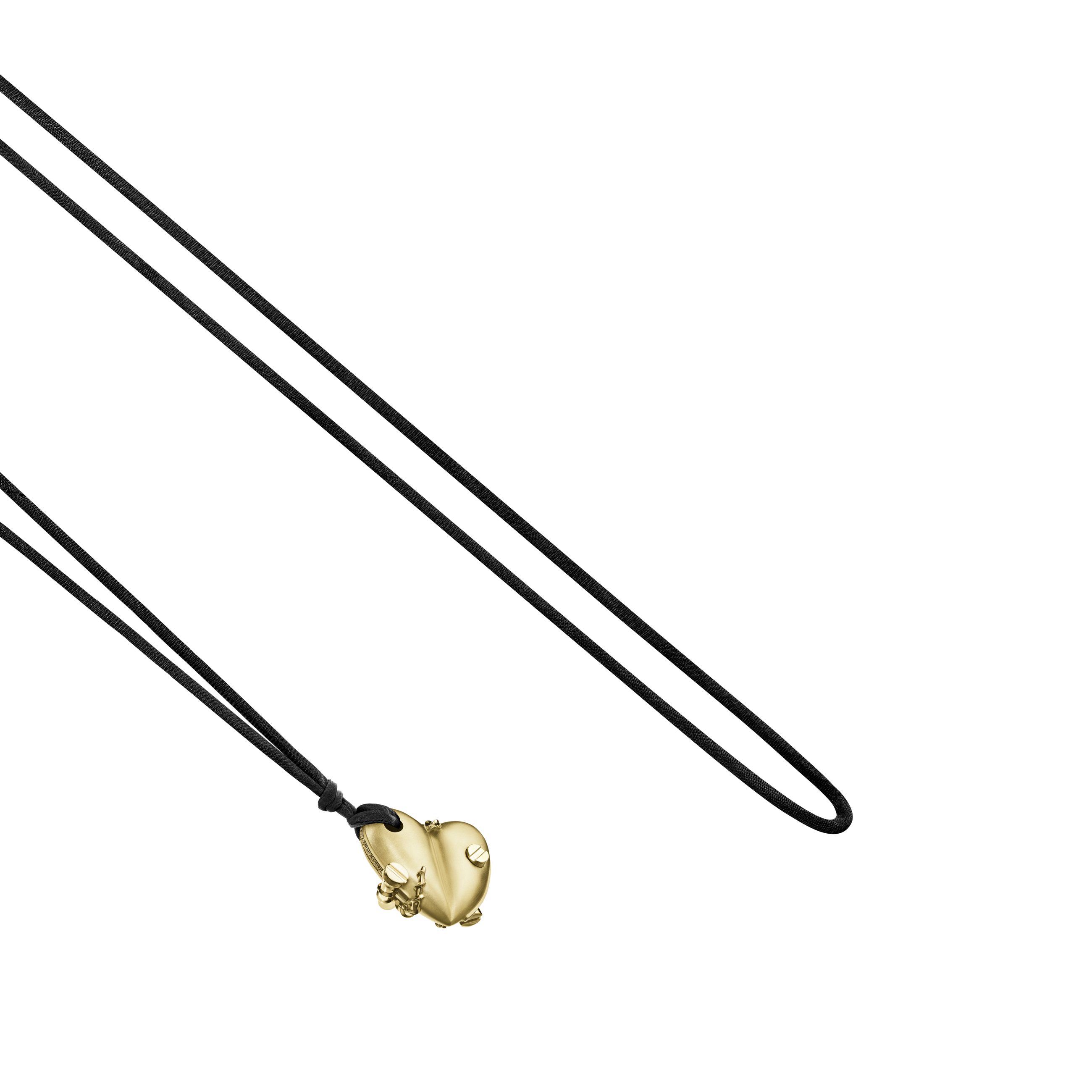 A detail view of Bullet Hole Heart Pendant with Screws