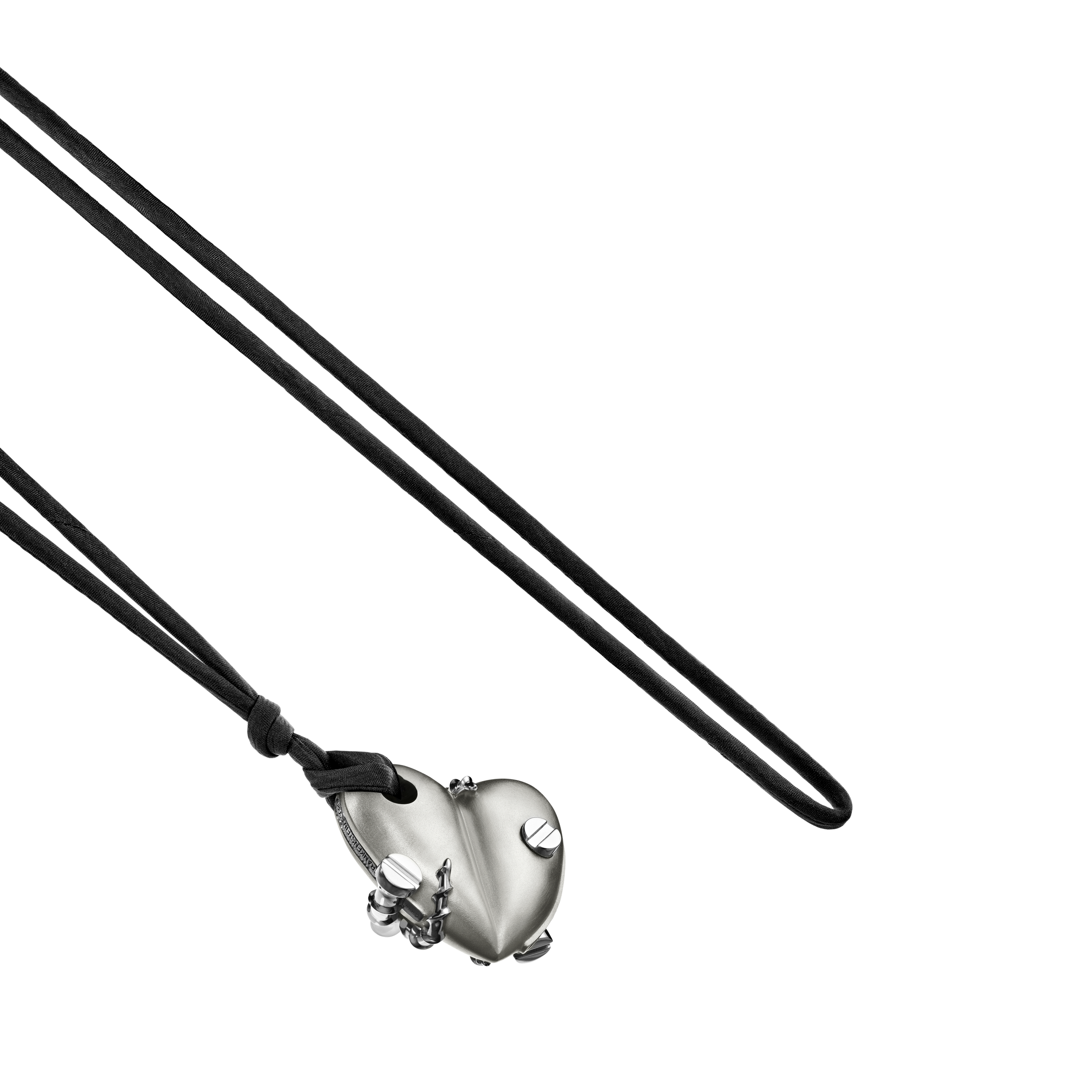 A detail view of Bullet Hole Heart Pendant with Screws XL