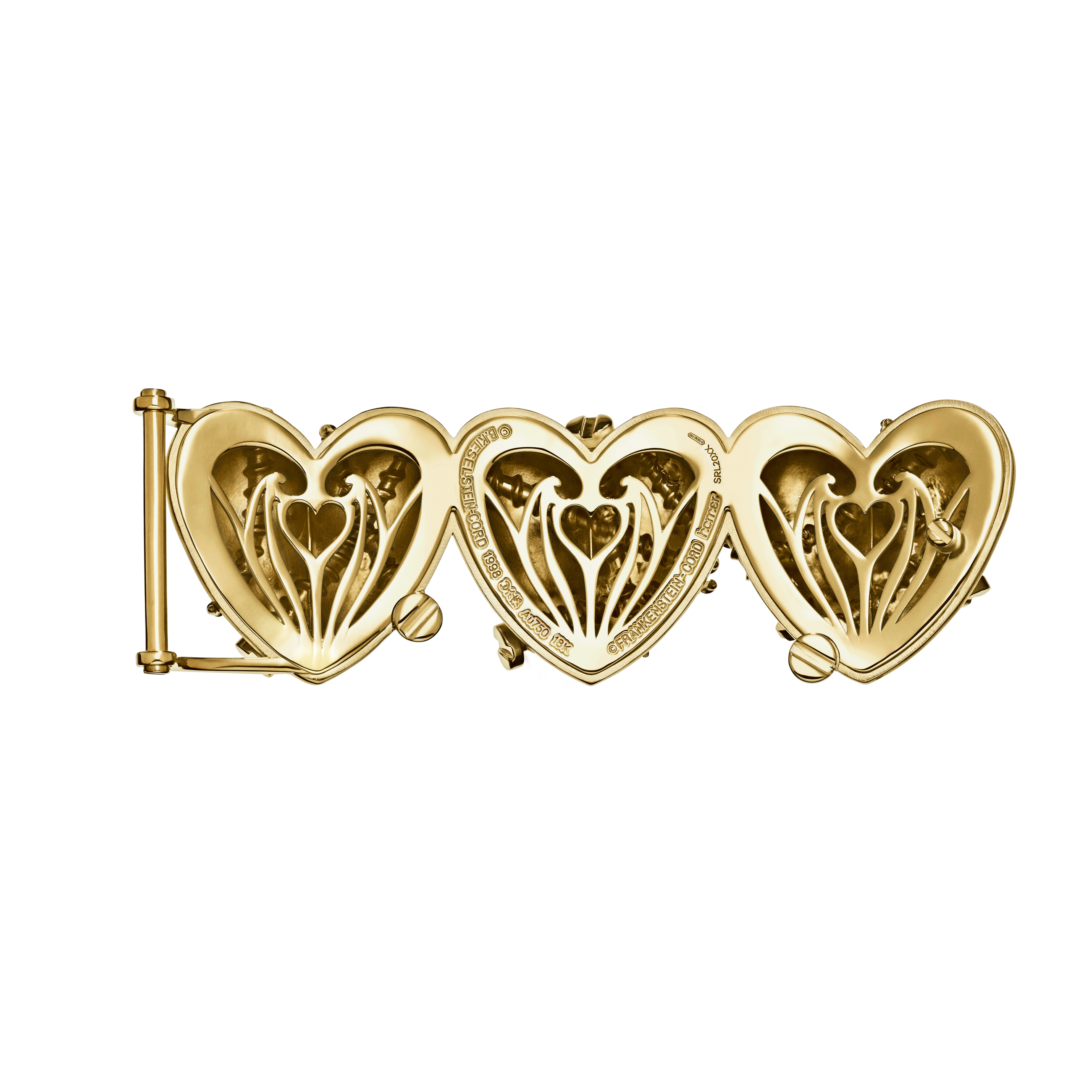 A detail view of Triple Heart Belt with Screws