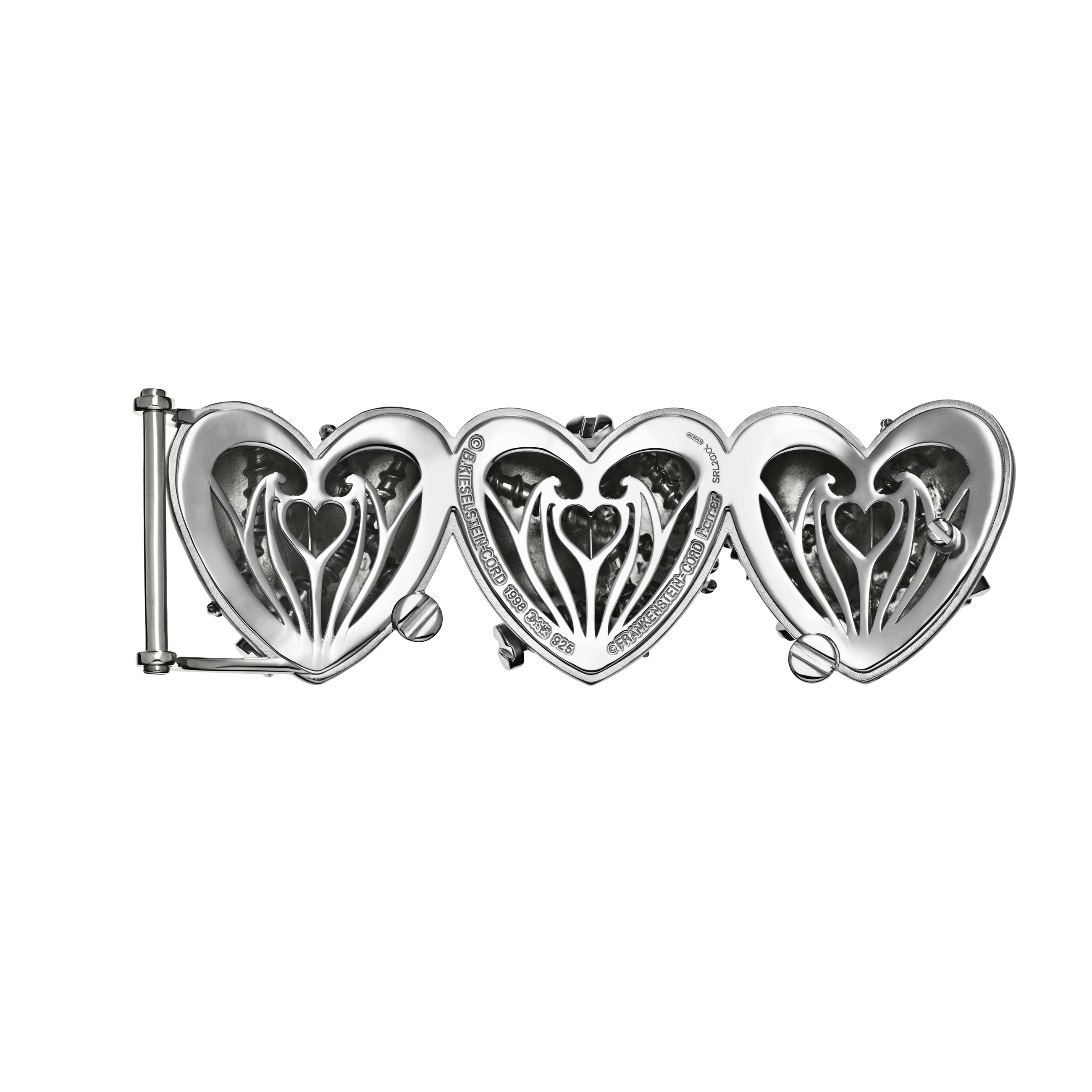 A detail view of Triple Heart Belt with Screws