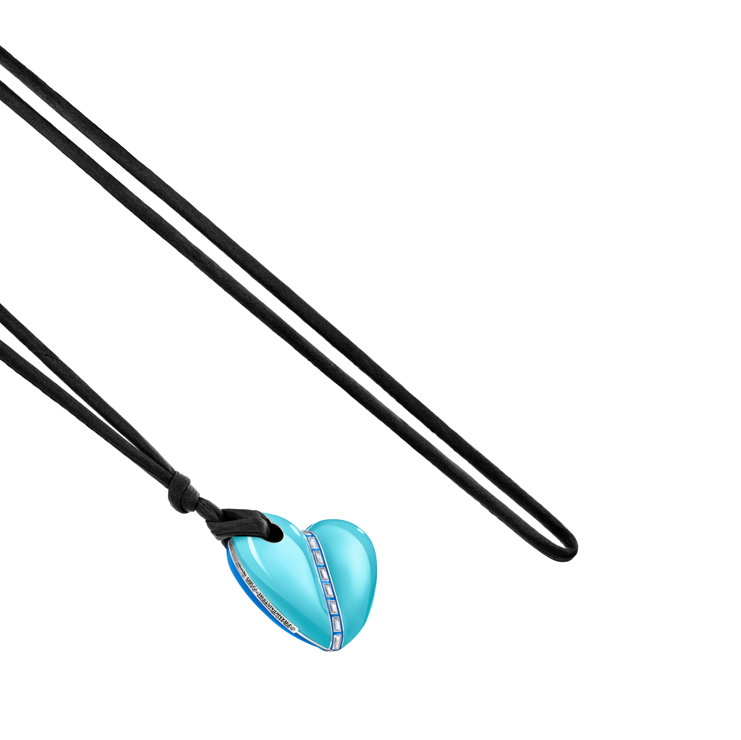 A detail view of Bullet Hole Heart Pendant with Baguettes XL