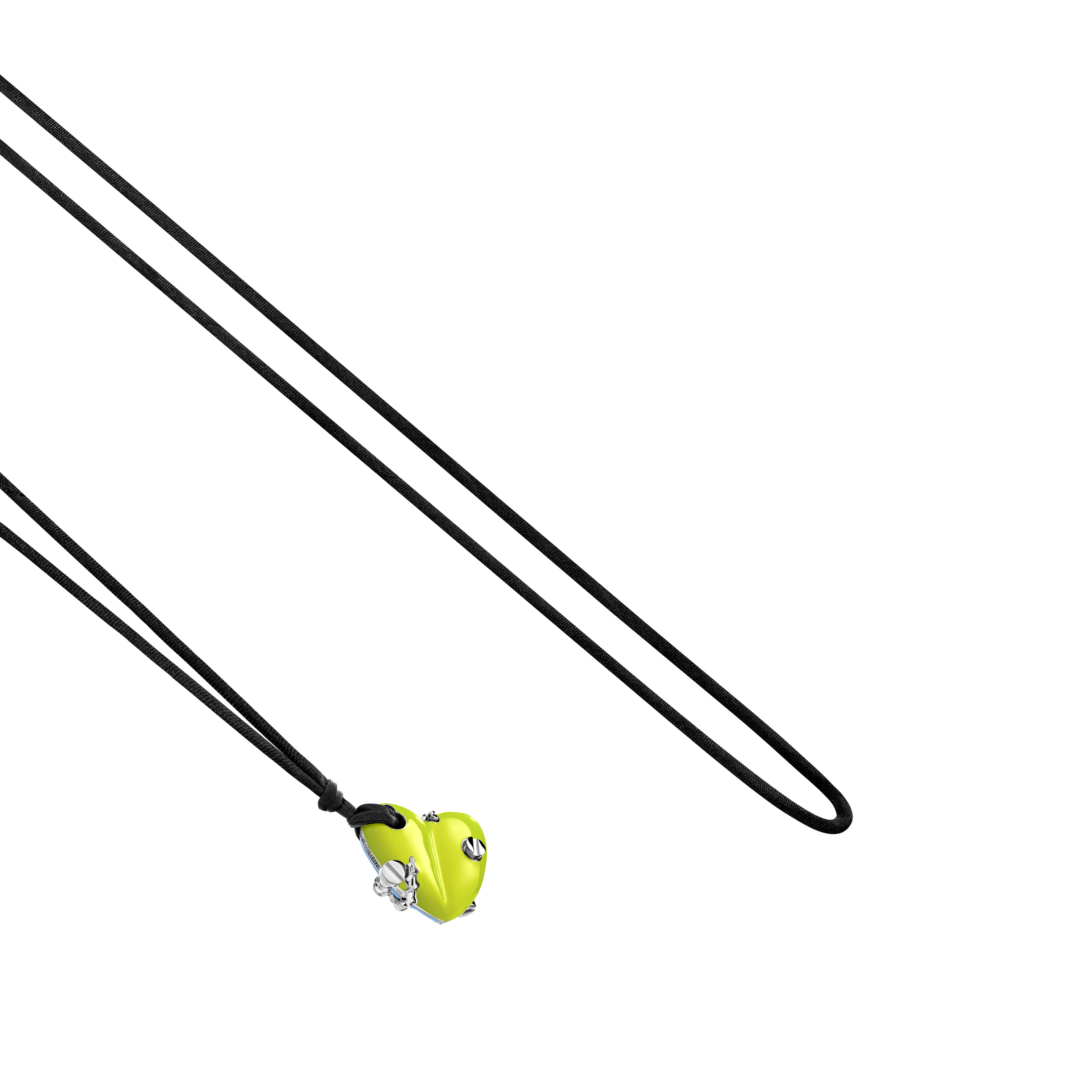 A detail view of Bullet Hole Heart Pendant with Screws