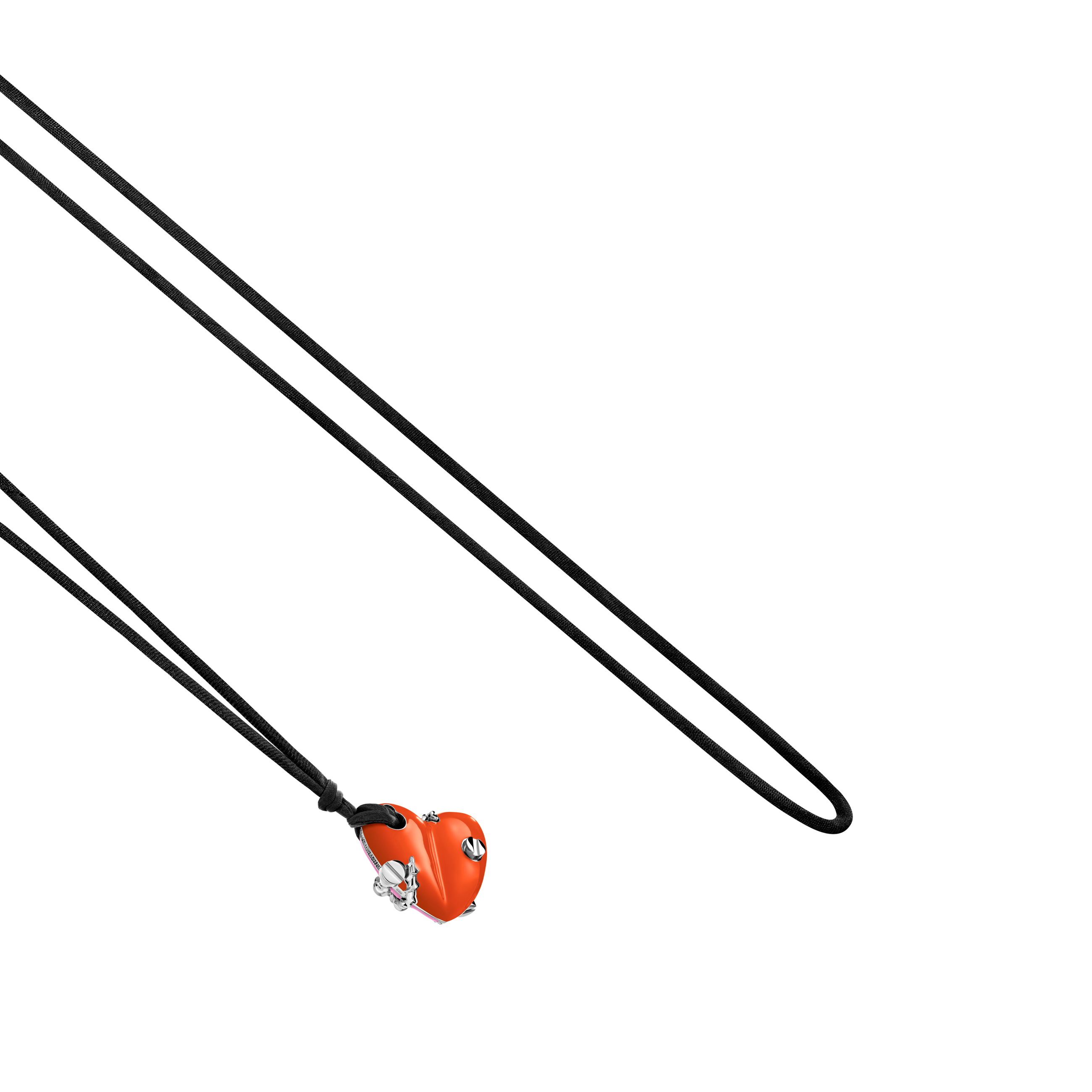 A detail view of Bullet Hole Heart Pendant with Screws