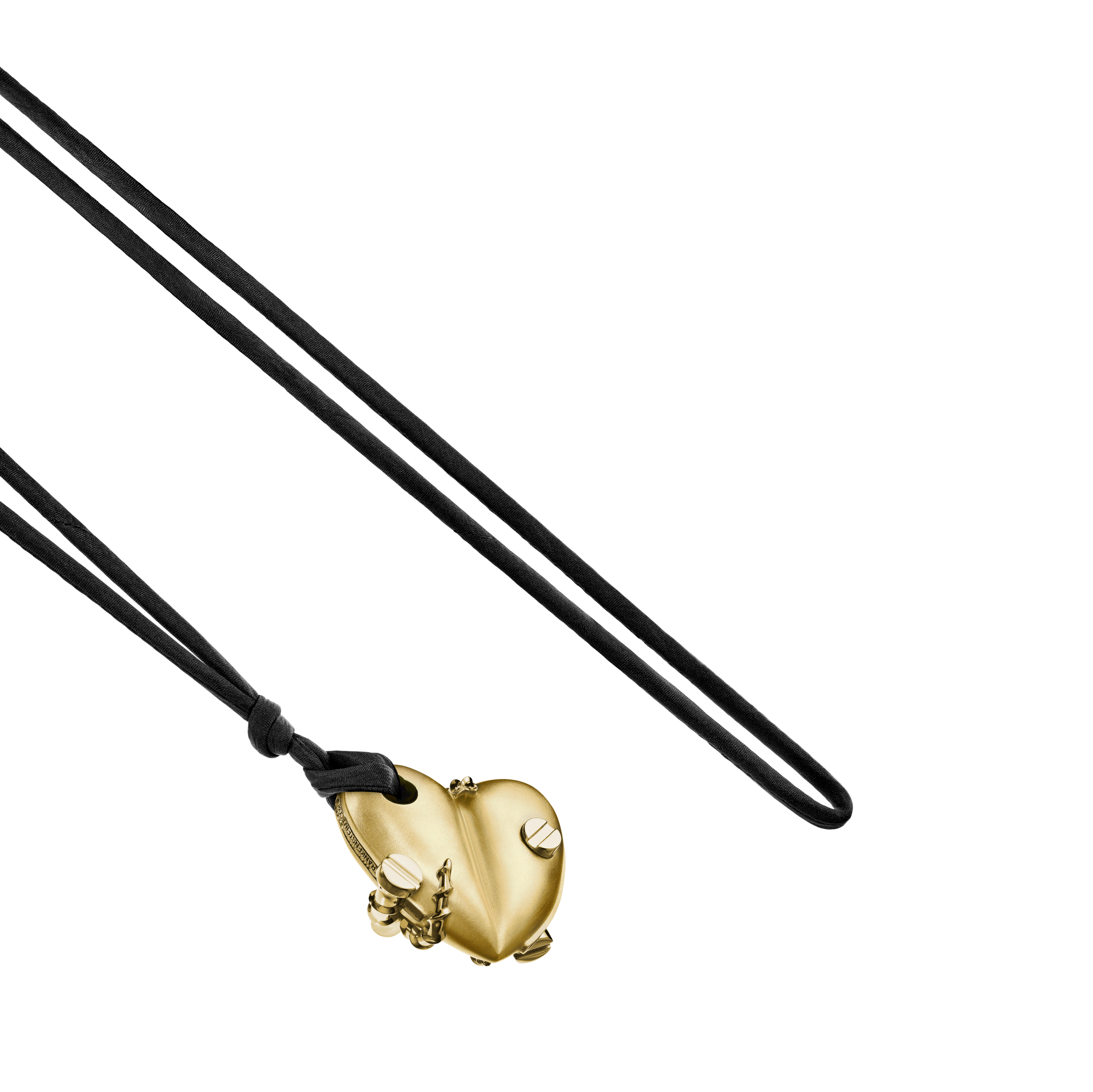 A detail view of Bullet Hole Heart Pendant with Screws XL