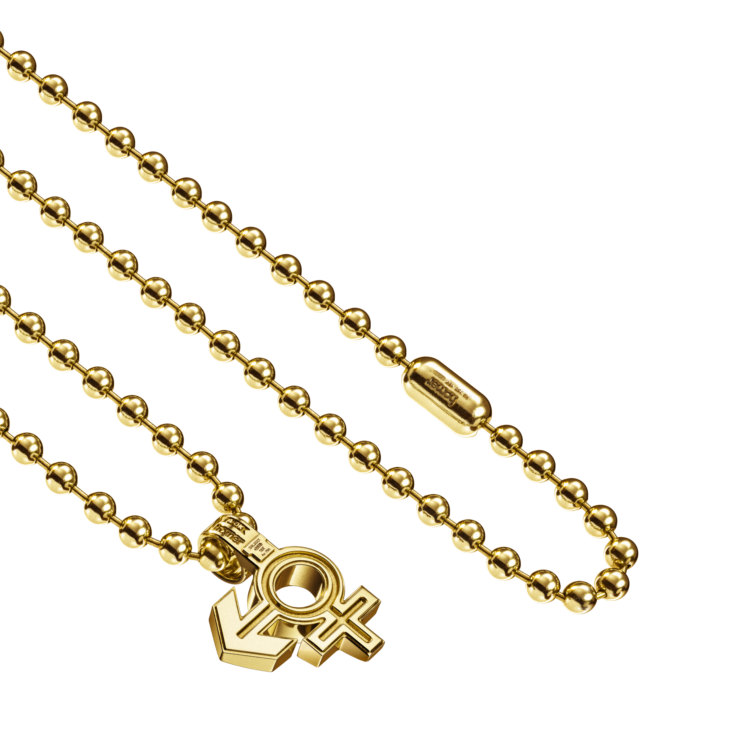 A detail view of Signal ⚥ Pendant with Stone